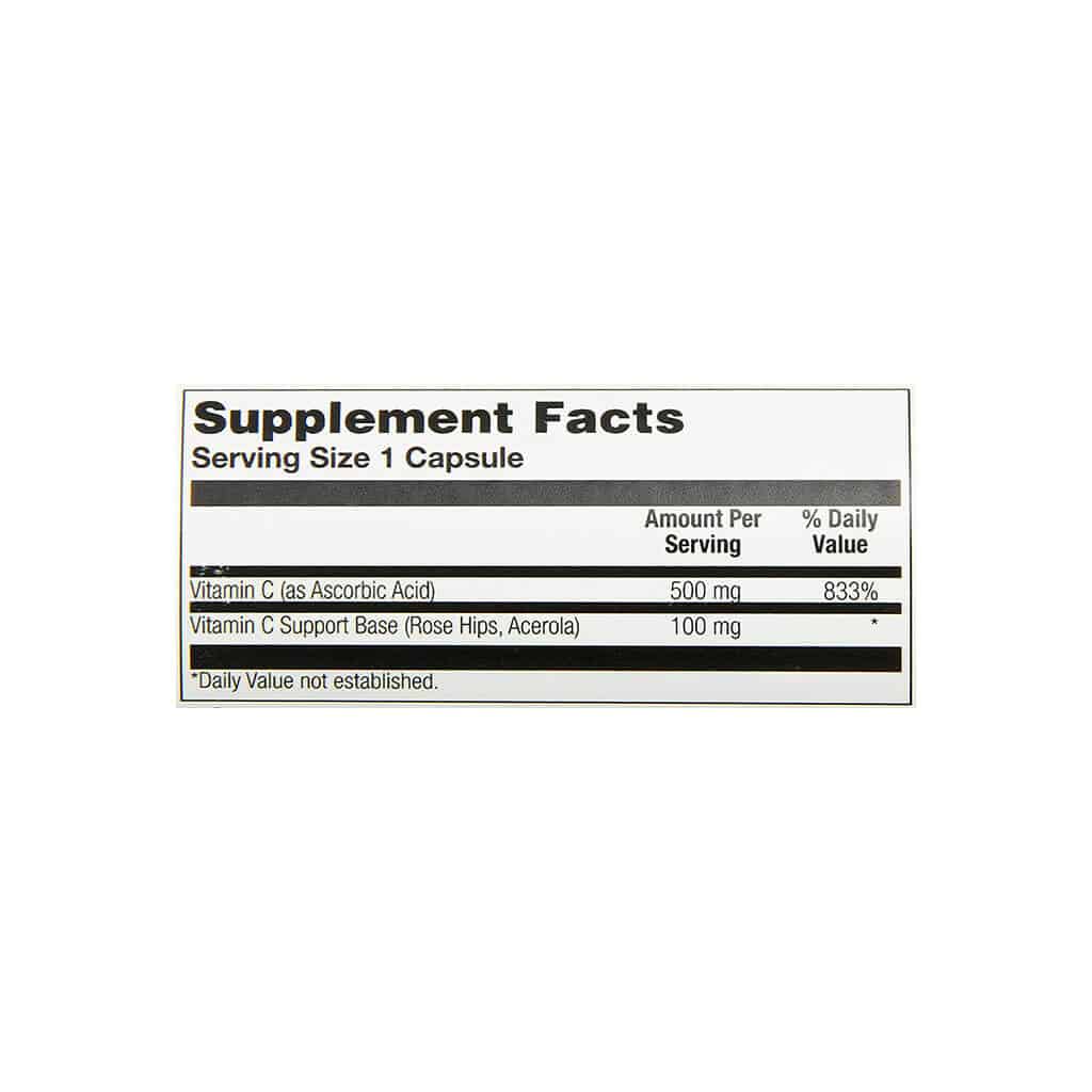 BUFFERED-VIT-C-500MG-CAPS-100'S-Facts