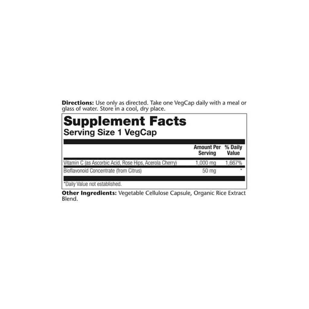 VIT-C-wRH,-ACEROLA,-BIOFLAV-1000MG-VCAPS-100'S-FActs